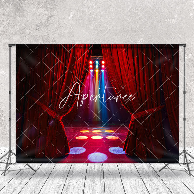 Aperturee - Red Curtain Colorful Spotlight Stage Photo Backdrop