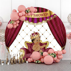 Aperturee Red Curtain Crown Cute Boy Round Baby Shower Backdrop