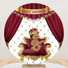 Aperturee Red Curtain Crown Cute Boy Round Baby Shower Backdrop