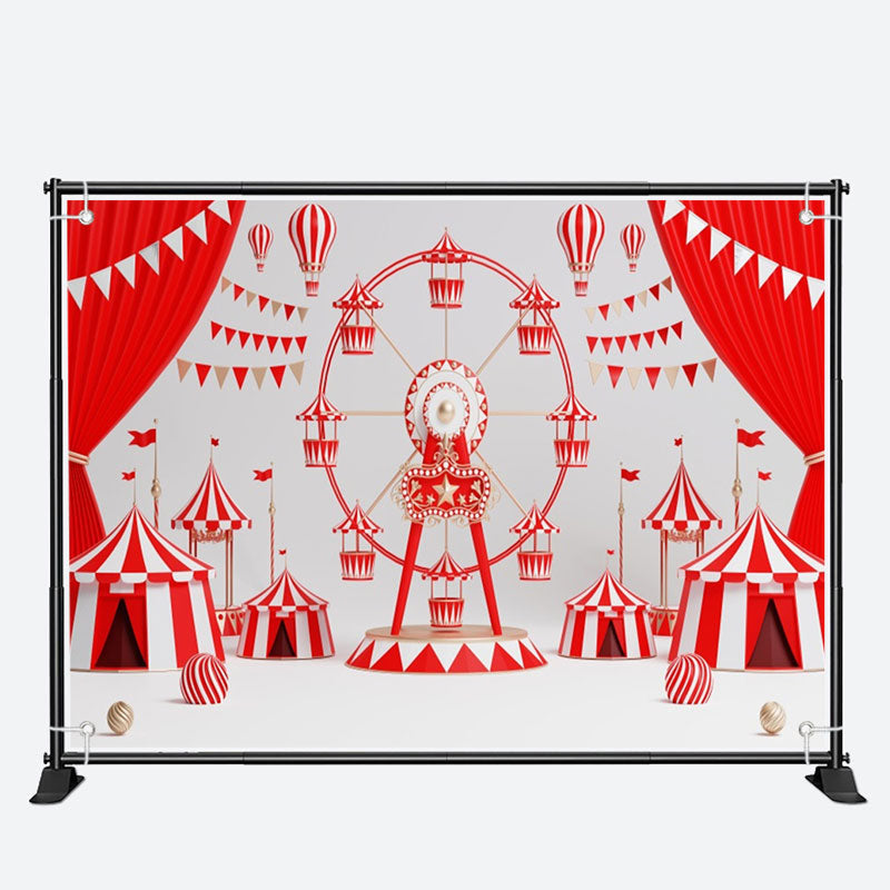 Aperturee - Red Curtain Flags Ferris Wheel Birthday Backdrop