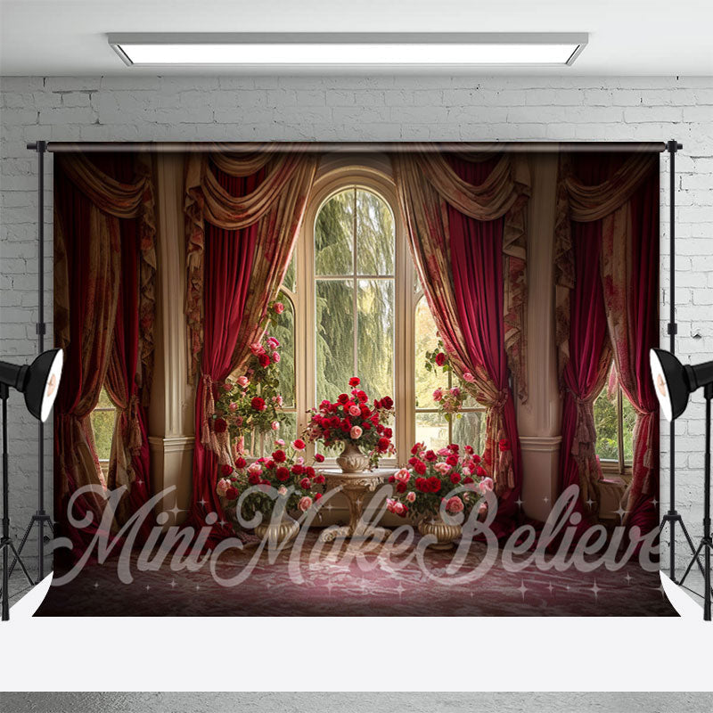 Aperturee - Red Curtain Rose Window Spring Backdrop For Photography