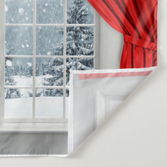 Aperturee - Red Curtain Snowy Out Window Christmas Backdrop