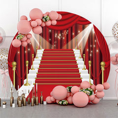 Aperturee Red Curtain Stage Lightspot Round Birthday Backdrop