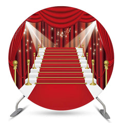 Aperturee Red Curtain Stage Lightspot Round Birthday Backdrop