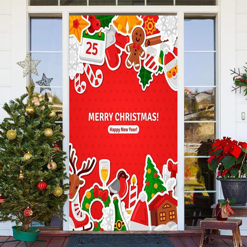 Aperturee - Red Cute Happy New Year Merry Christmas Door Cover