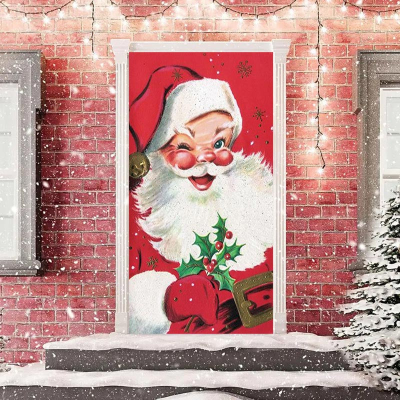 Aperturee - Red Cute Santa Claus Snowflake Christmas Door Cover