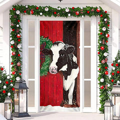 Aperturee - Red Dairy Cattle Cowshed Rural Christmas Door Cover