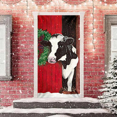 Aperturee - Red Dairy Cattle Cowshed Rural Christmas Door Cover