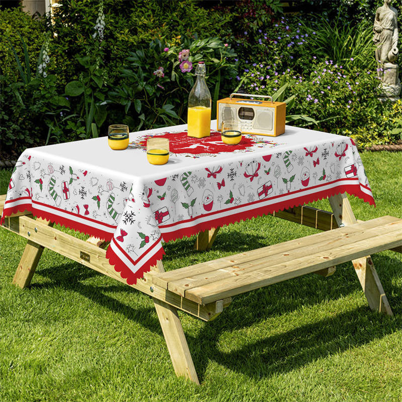 Aperturee - Red Deers Wreath Rectangle Merry Christmas Tablecloth