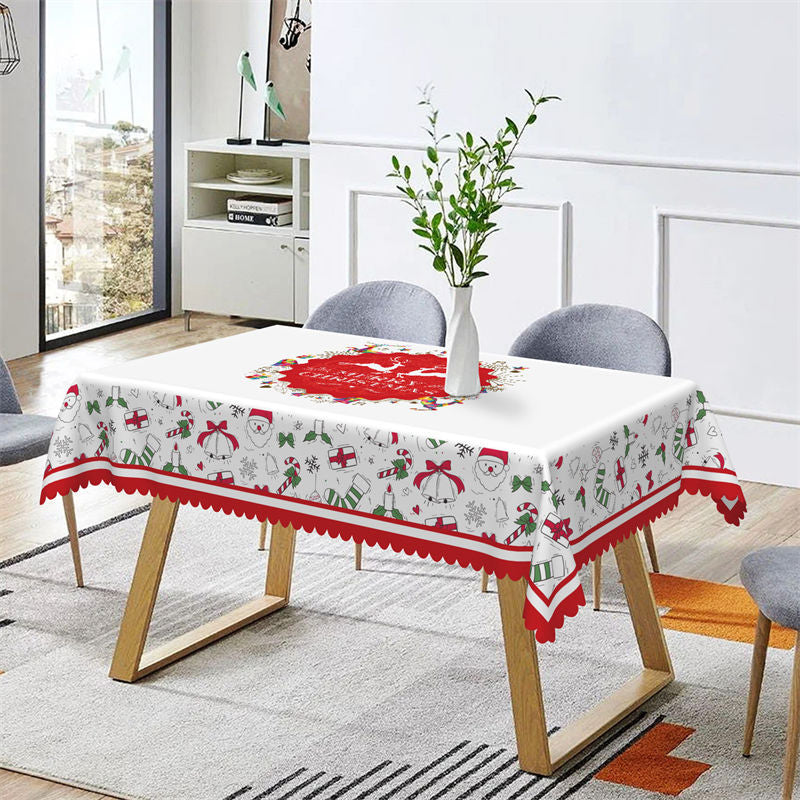 Aperturee - Red Deers Wreath Rectangle Merry Christmas Tablecloth