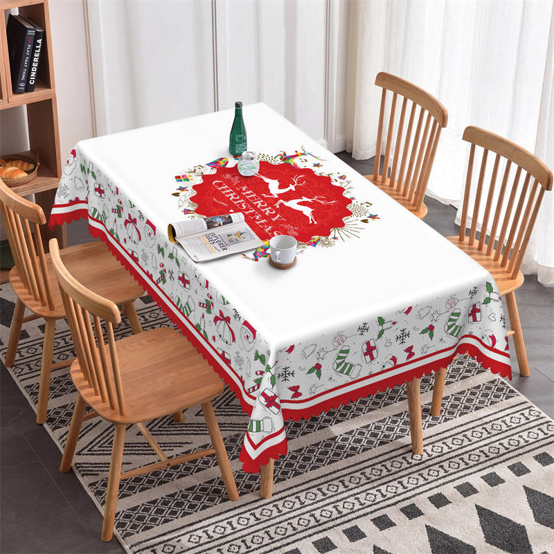 Aperturee - Red Deers Wreath Rectangle Merry Christmas Tablecloth