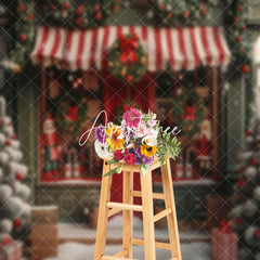 Aperturee - Red Door Green Store Bell Greenery Christmas Backdrop