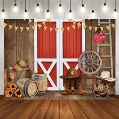 Aperturee - Red Door Wood Western Cowboy Baby Shower Backdrop