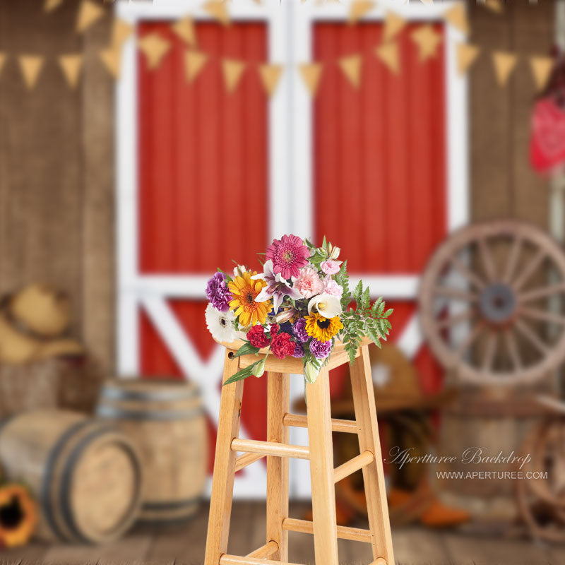 Aperturee - Red Door Wooden Wall Cowboy Spring Photo Backdrop