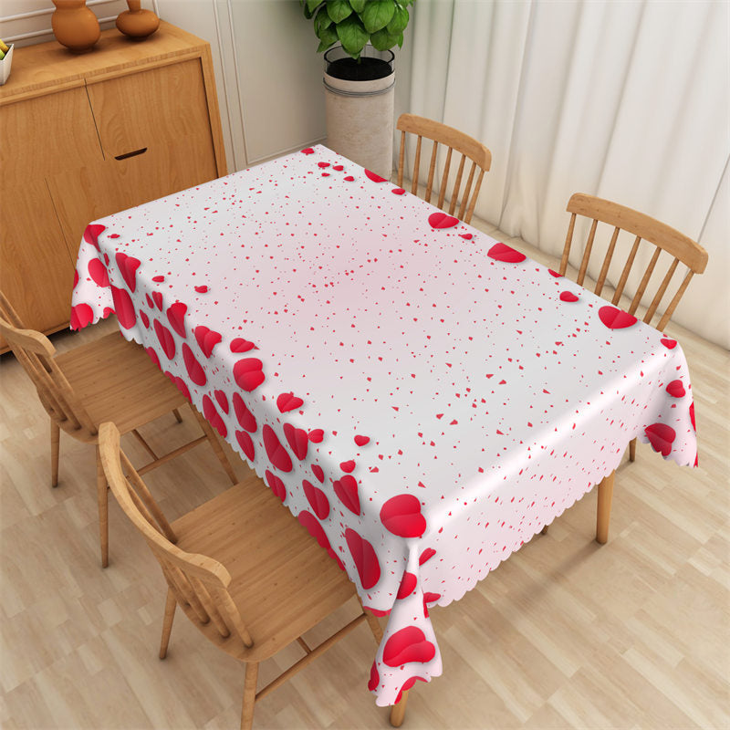 Aperturee - Red Dots Heart Shaped Petals Rectangle Tablecloth