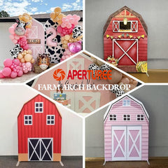 Aperturee - Red Farm Barn House Kids Party Arch Backdrop