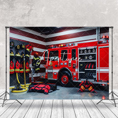 Aperturee - Red Fire Truck Suit Stripe Wall Cake Smash Backdrop