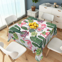 Aperturee - Red Flamingo Green Cactus Floral Square Tablecloth