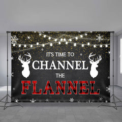 Aperturee - Red Flannel Glitter Light Deer Christmas Backdrop