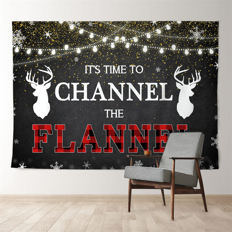 Aperturee - Red Flannel Glitter Light Deer Christmas Backdrop