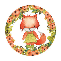 Aperturee - Red Floral And Fox Round Baby Shower Backdrop