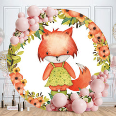 Aperturee - Red Floral And Fox Round Baby Shower Backdrop