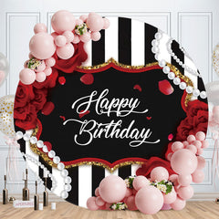 Aperturee - Red Floral And Pearl Round Happy Birthday Backdrop