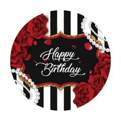 Aperturee - Red Floral And Pearl Round Happy Birthday Backdrop