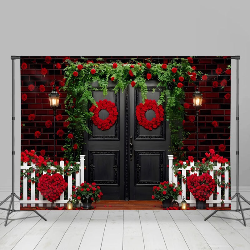 Aperturee - Red Floral Brick Wall Plant Valentines Day Backdrop