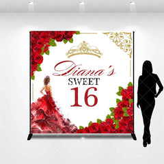 Aperturee - Red Floral Custom Name Sweet 16 Birthday Backdrop