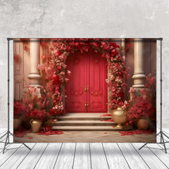 Aperturee - Red Floral Door Luxury Backdrop For Photography