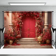 Aperturee - Red Floral Door Luxury Backdrop For Photography