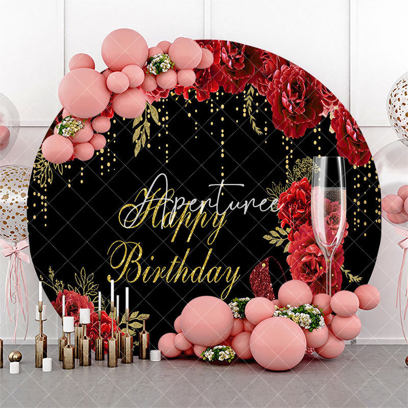 Aperturee Red Floral Glitter High Heels Round Birthday Backdrop