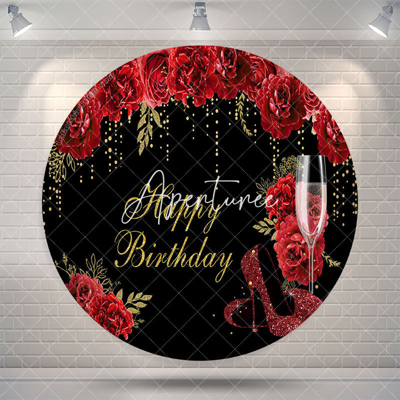 Aperturee Red Floral Glitter High Heels Round Birthday Backdrop