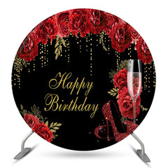 Aperturee Red Floral Glitter High Heels Round Birthday Backdrop