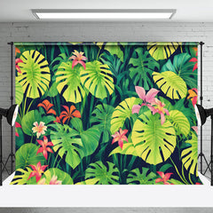 Aperturee - Red Floral Green Monstera Spring Backdrop For Photo