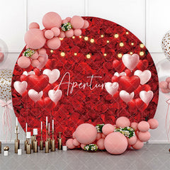 Aperturee - Red Floral Heart Balloon Round Wedding Backdrop