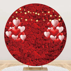 Aperturee - Red Floral Heart Balloon Round Wedding Backdrop