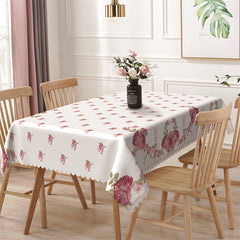 Aperturee - Red Floral Leaf Repeat Pattern Rectangle Tablecloth