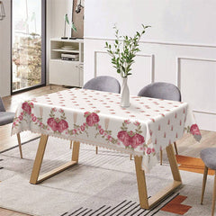 Aperturee - Red Floral Leaf Repeat Pattern Rectangle Tablecloth