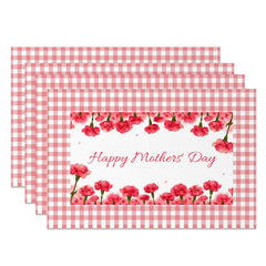 Aperturee - Red Floral Plaid Mothers Day Set Of 4 Placemats