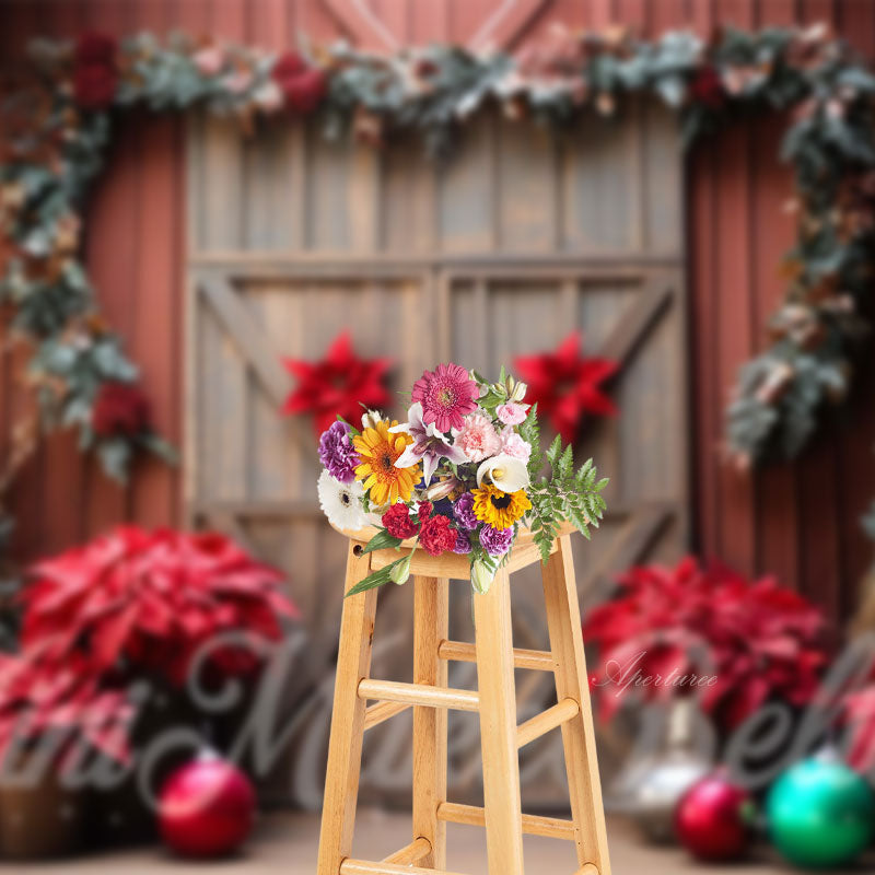 Aperturee - Red Floral Plants Photo Shoot Christmas Backdrop