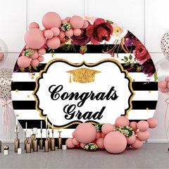 Aperturee Red Floral Stripe Graduation Party Circle Backdrop