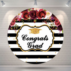 Aperturee Red Floral Stripe Graduation Party Circle Backdrop