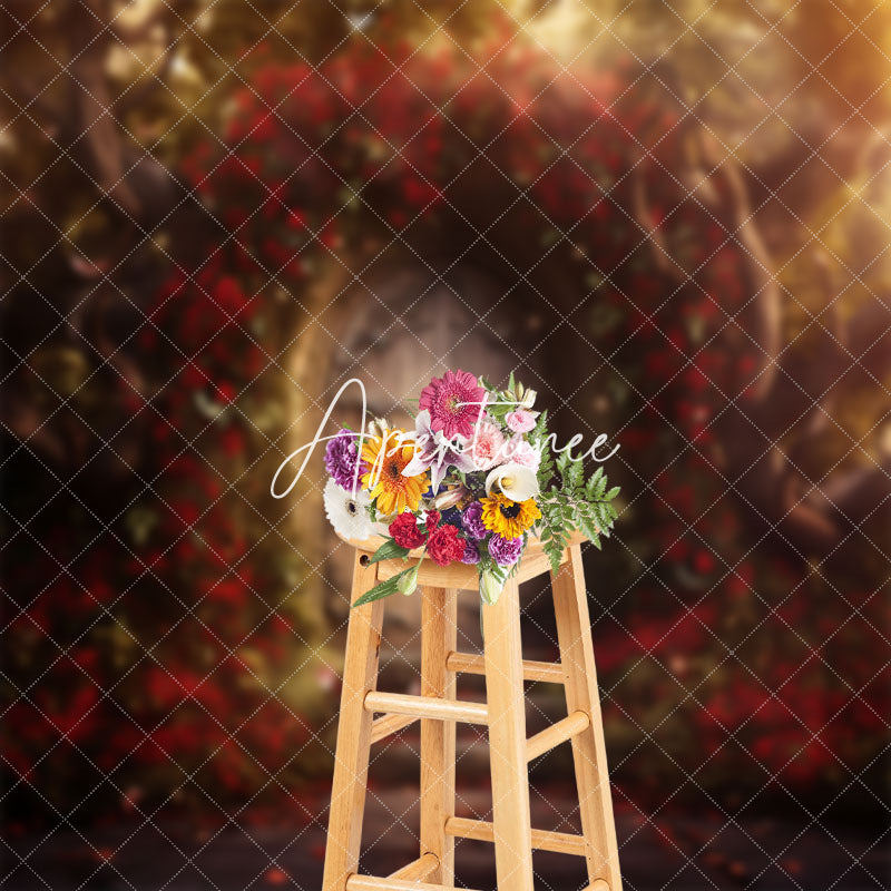 Aperturee - Red Floral Vine Luxury Wooden Door Photo Backdrop