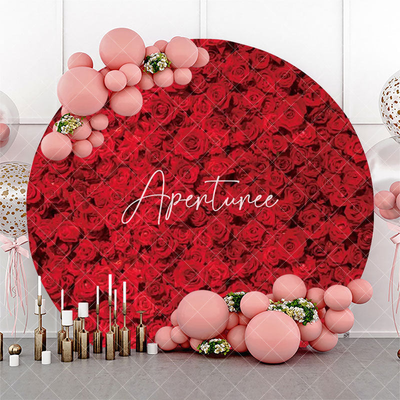 Aperturee - Red Floral Wall Romantic Round Wedding Backdrop