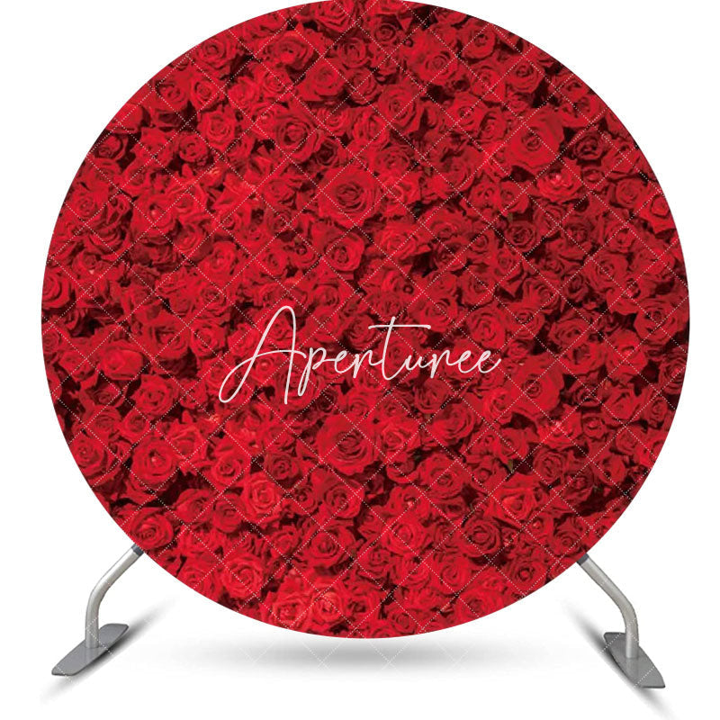 Aperturee - Red Floral Wall Romantic Round Wedding Backdrop