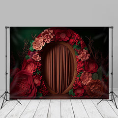 Aperturee - Red Floral Wreath Curtain Portrait Photo Backdrop