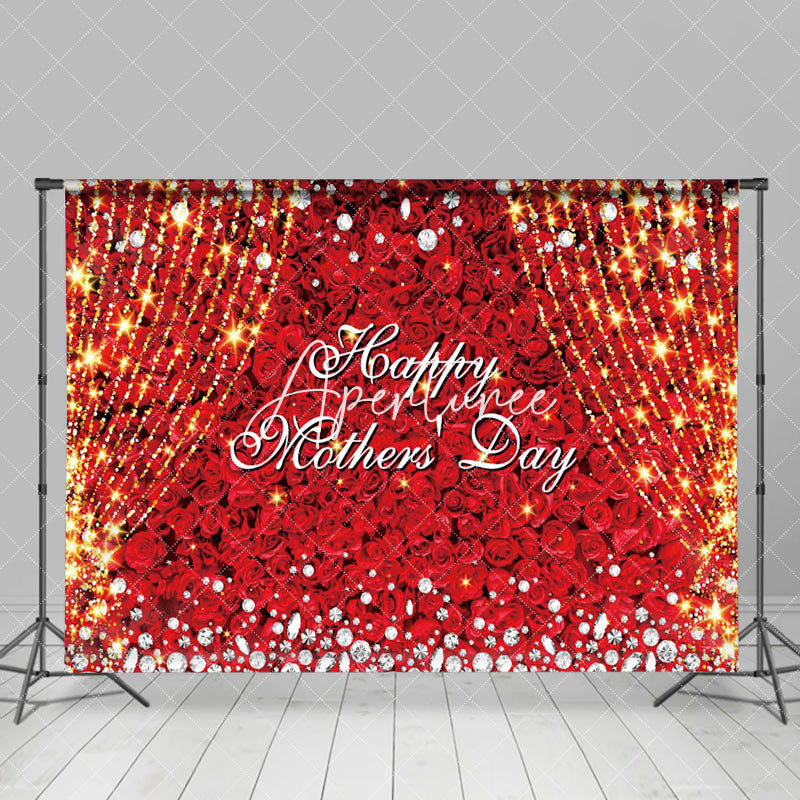 Aperturee - Red Florals Gold Tassel Diamond Mothers Day Backdrop