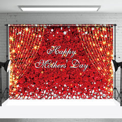 Aperturee - Red Florals Gold Tassel Diamond Mothers Day Backdrop